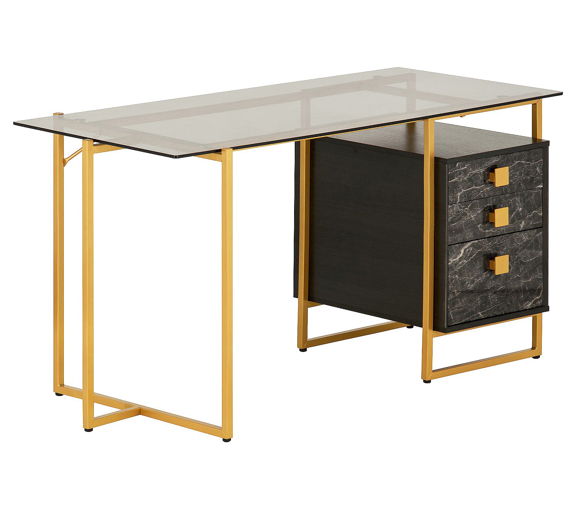 Techni Mobili Glass Top Computer Desk W Storage