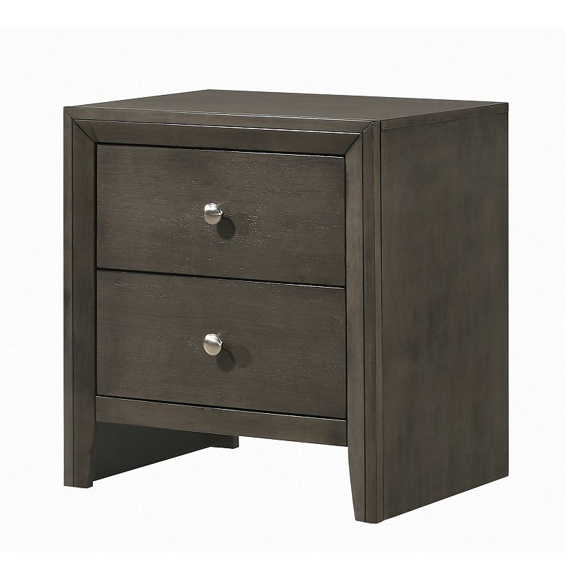 Wooden Nightstand with 2 Drawers and Round Pull Handles， Gray