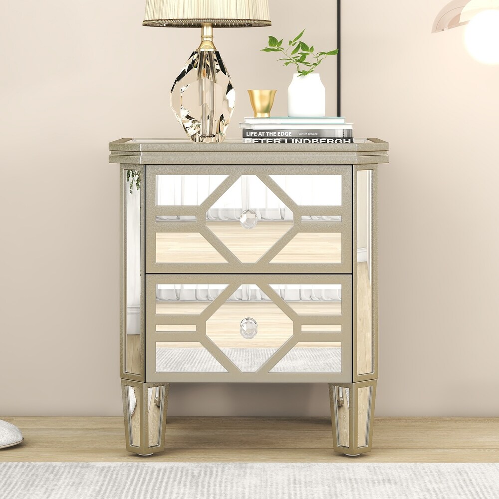 Modern Mirrored 2 drawer Nightstand Side Table