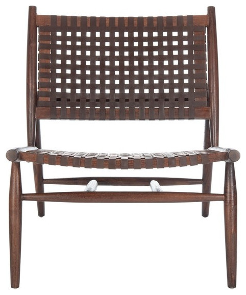 Leil Leather Woven Arm Chair Brown   Midcentury   Armchairs And Accent Chairs   by AED Luxury Home Decor  Houzz