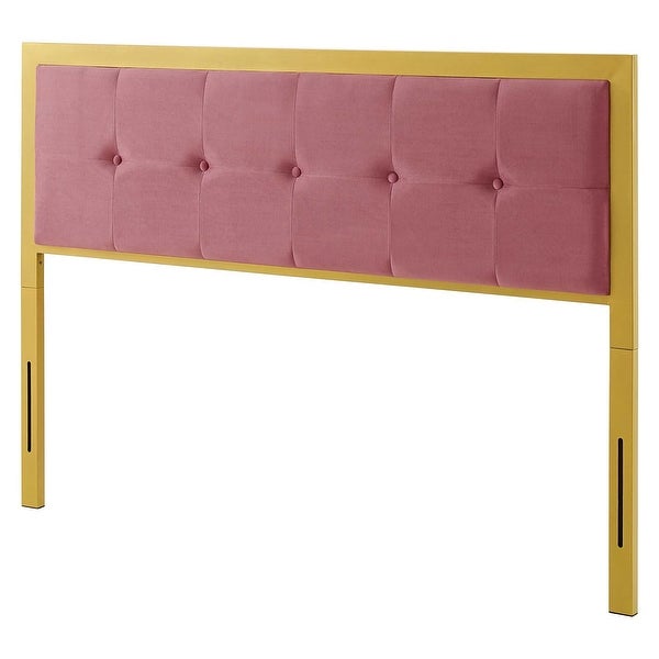 Panama Modern Heather Pink Velvet Button Tufted Upholstered Queen Size Metal Headboard - - 31717182