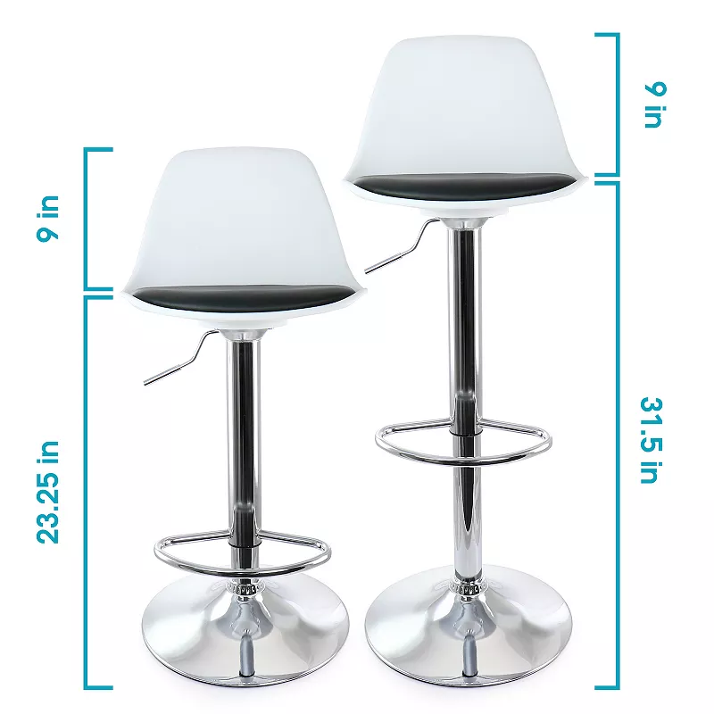 Elama 2 Piece Adjustable Bar Stool in Black and White with Chrome Base