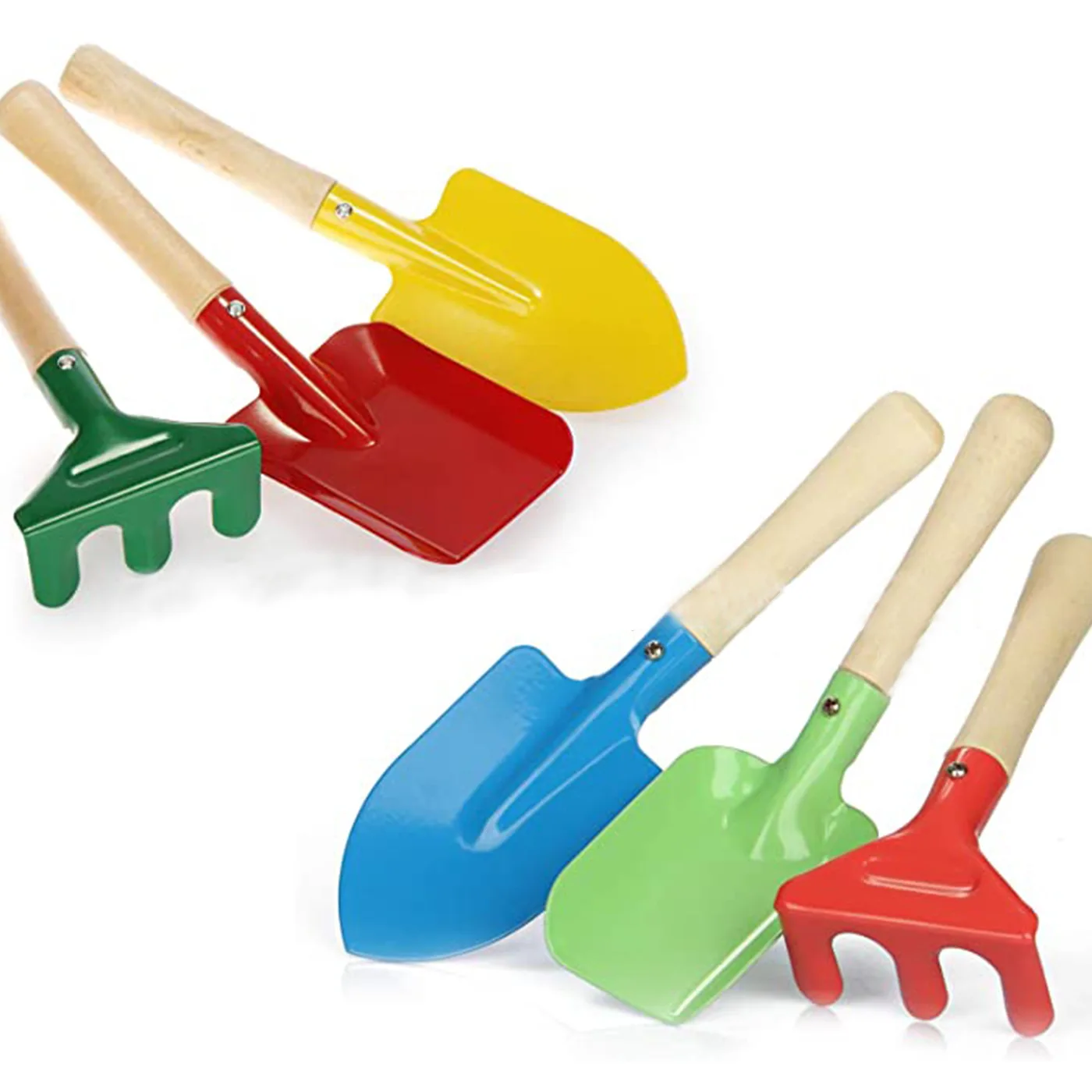 Gardening three piece set beach toys yellow blue green red Safe kid friendly mini garden hand tools