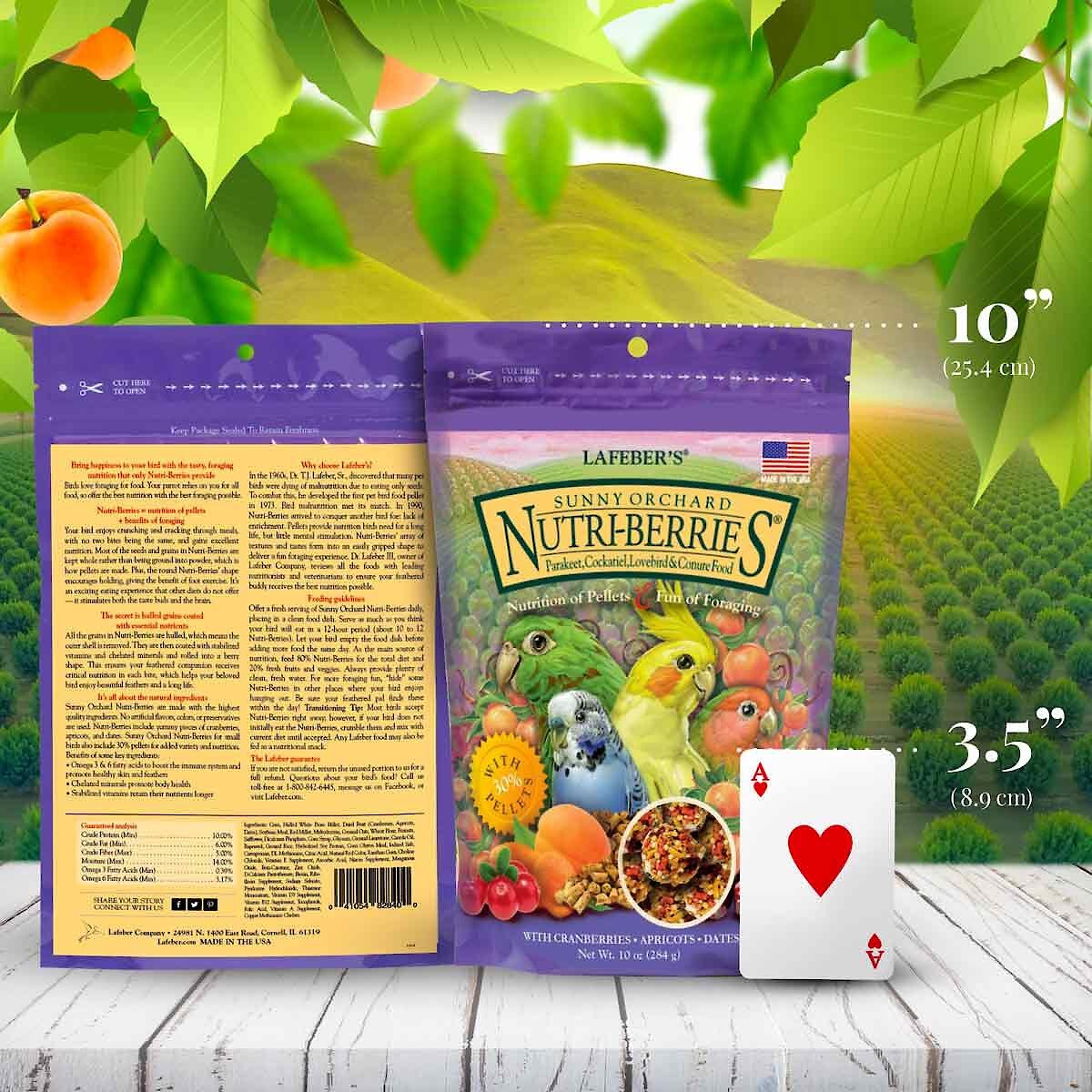 Lafeber Sunny Orchard Nutri-Berries Bird Food， 10-oz bag