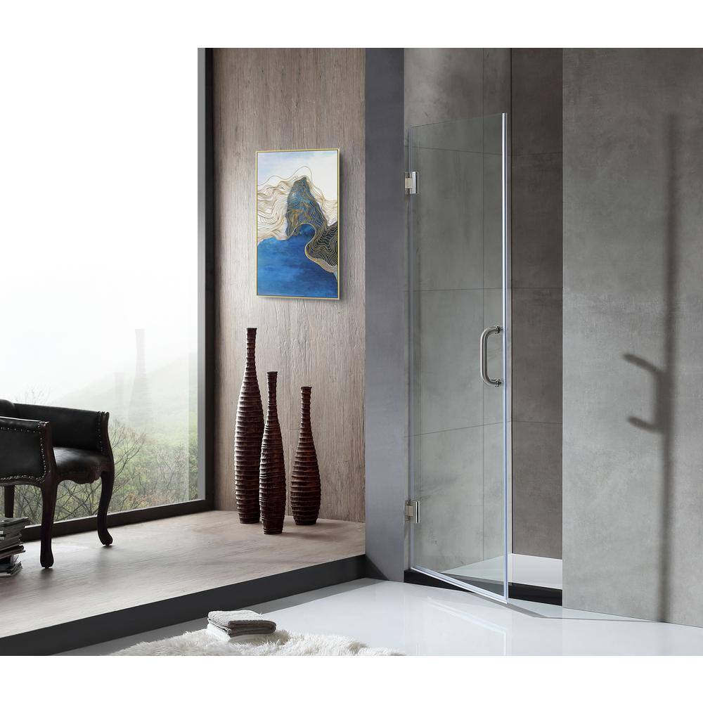 ANZZI FELLOW Series 24 in. x 72 in. Frameless Hinged shower door in Brushed Nickel with Handle SD-AZ09-01BN