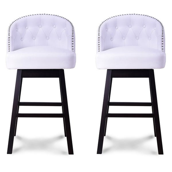 Avril Modern and Contemporary White Faux Leather Tufted Swivel Barstools with Nailhead Trim， Set of 2 - as show