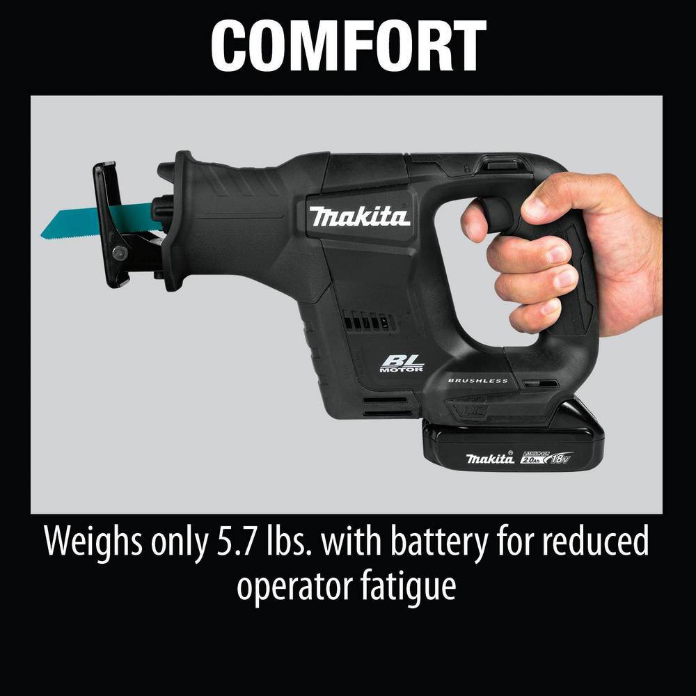 Makita 18V LXT Sub-Compact Lithium-Ion Brushless Cordless Recipro Saw Kit (2.0 Ah) XRJ07R1B