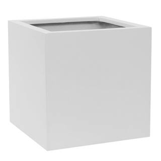 PotteryPots Block Medium 16 in. Tall Mat White Fiberstone Indoor Outdoor Modern Square Planter E1003-40-MW