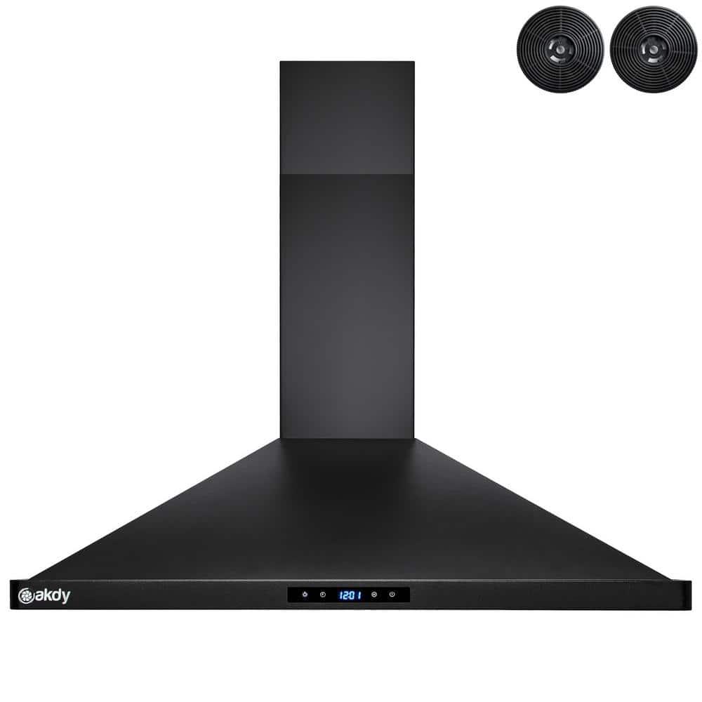 AKDY 36 in 217 CFM Convertible Kitchen Wall Mount Range Hood with Lights and Carbon Filters in Black Painted Stainless Steel