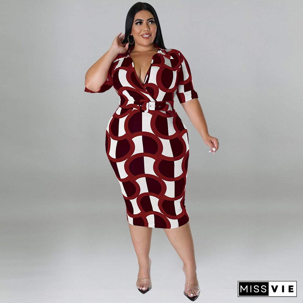 Sexy Hip Cover Fashion Print Plus Size Dress