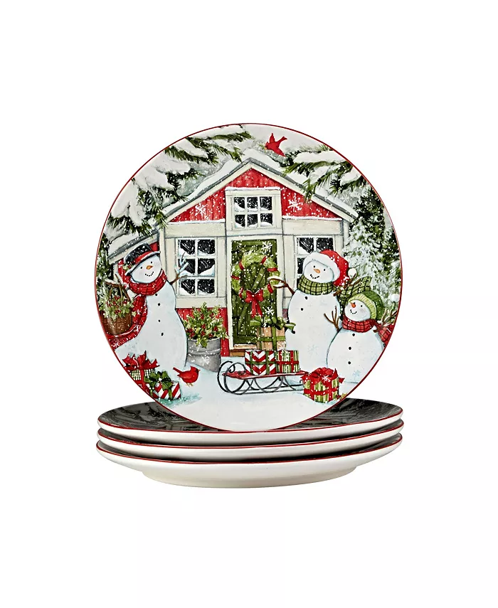 Certified International Snowman's Farmhouse 4 Piece Dinner Plate Set