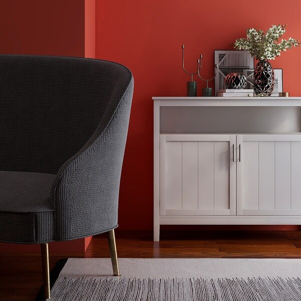 Wood Sideboard Storage Cabinet with Open Storage Shelf， Adjustable Shelf and Metal Handles