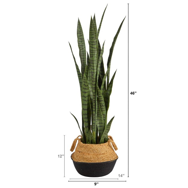 Nearly Natural 46-in Sansevieria Artificial Plant In Boho Chic Handmade Cotton and Jute White Woven Planter