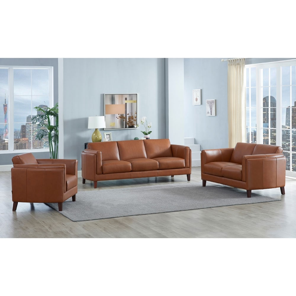 Hydeline Maui Top Grain Leather Sofa and Chair Set With Feather  Memory Foam and Springs