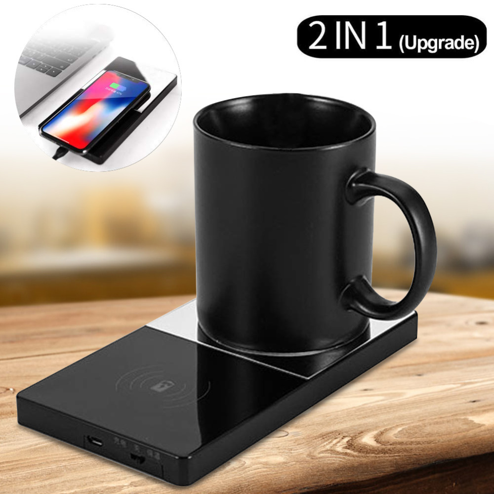 2 In 1 Heating Mug Cup Warmer Electric Wireless Charger for Home Office Coffee Milk 2 In 1  Portable Multifunction Electric Home Office Coffee Tea Warmer Wireless Charger Mug Warmer Kit Accessories