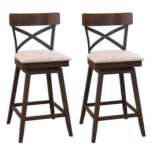 Costway Set of 2 Wooden Swivel Bar Stools with Cus...