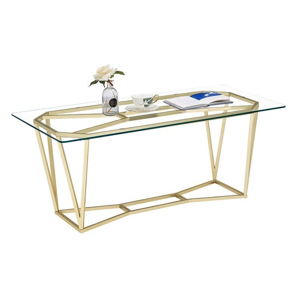 ivinta Modern Gold Glass Coffee Table for Living Room with Metal Frame - 43.30