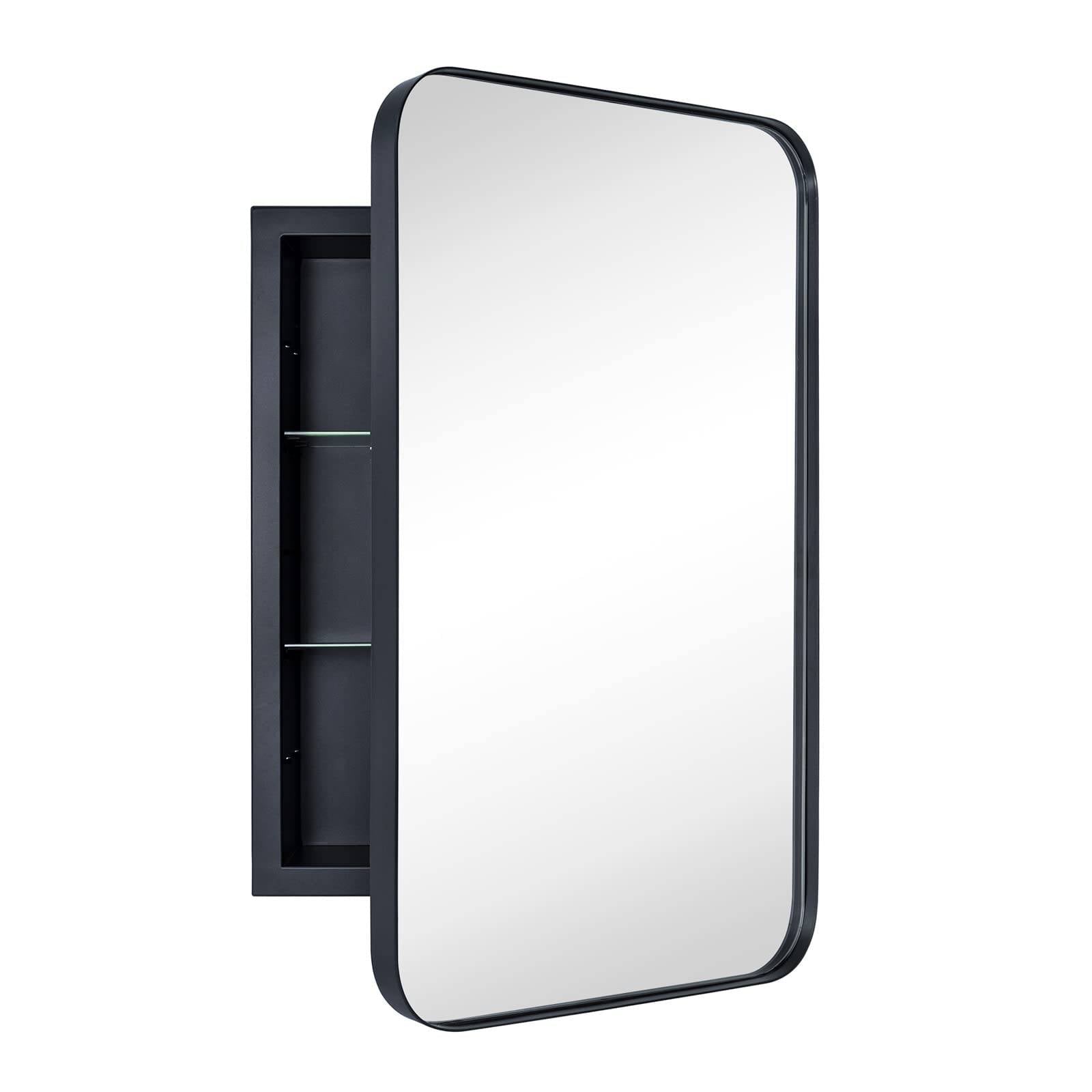 Recessed Mirror Stainless Steel Frame Medicine Cabinet with Mirror Matt Black Mirror 16 x 24 