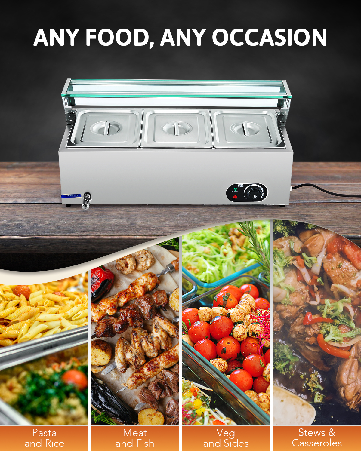 Wilprep 3 Pan Food Warmer for Parties Hotels Restaurants 1200W Buffet Server and Warmer