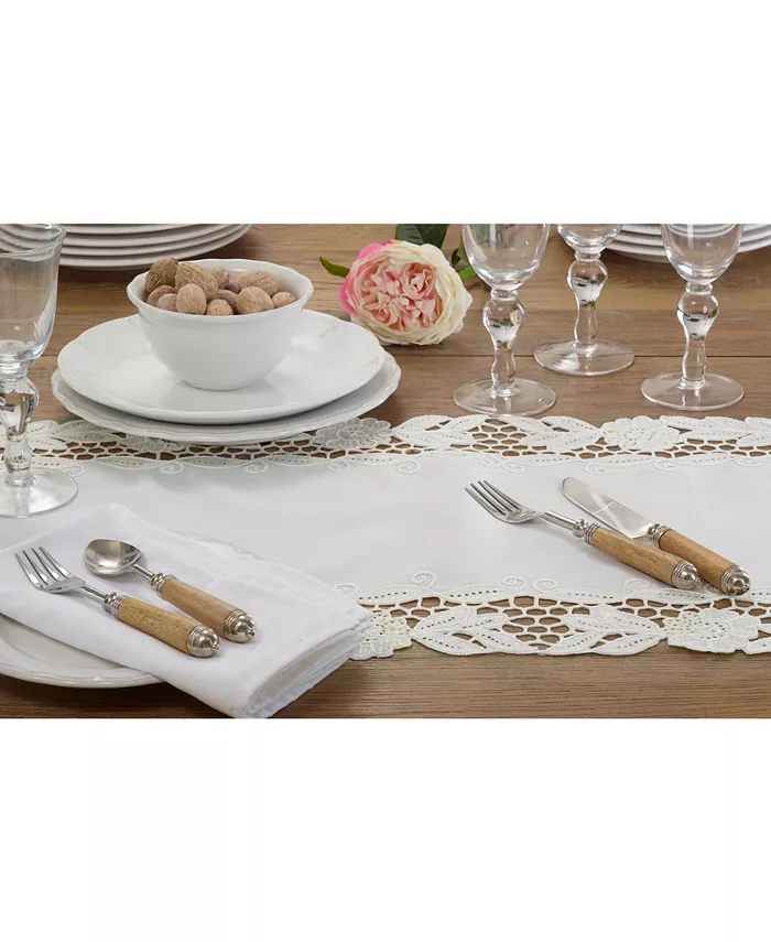 Saro Lifestyle Embroidered Table Runner with Floral Design 68 x 16