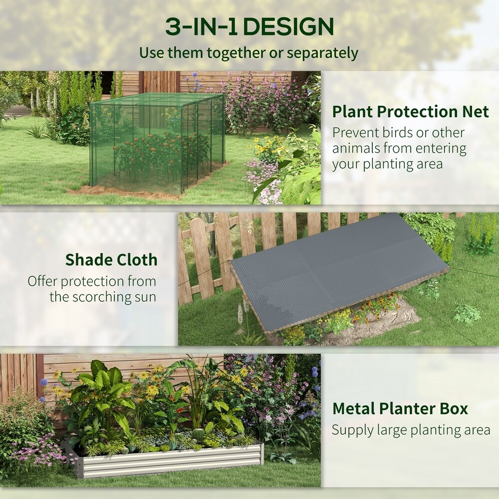 Outsunny Galvanized Raised Garden Bed with Crop Cage Plant Protection Net and Shade Cloth  Metal Planter Box