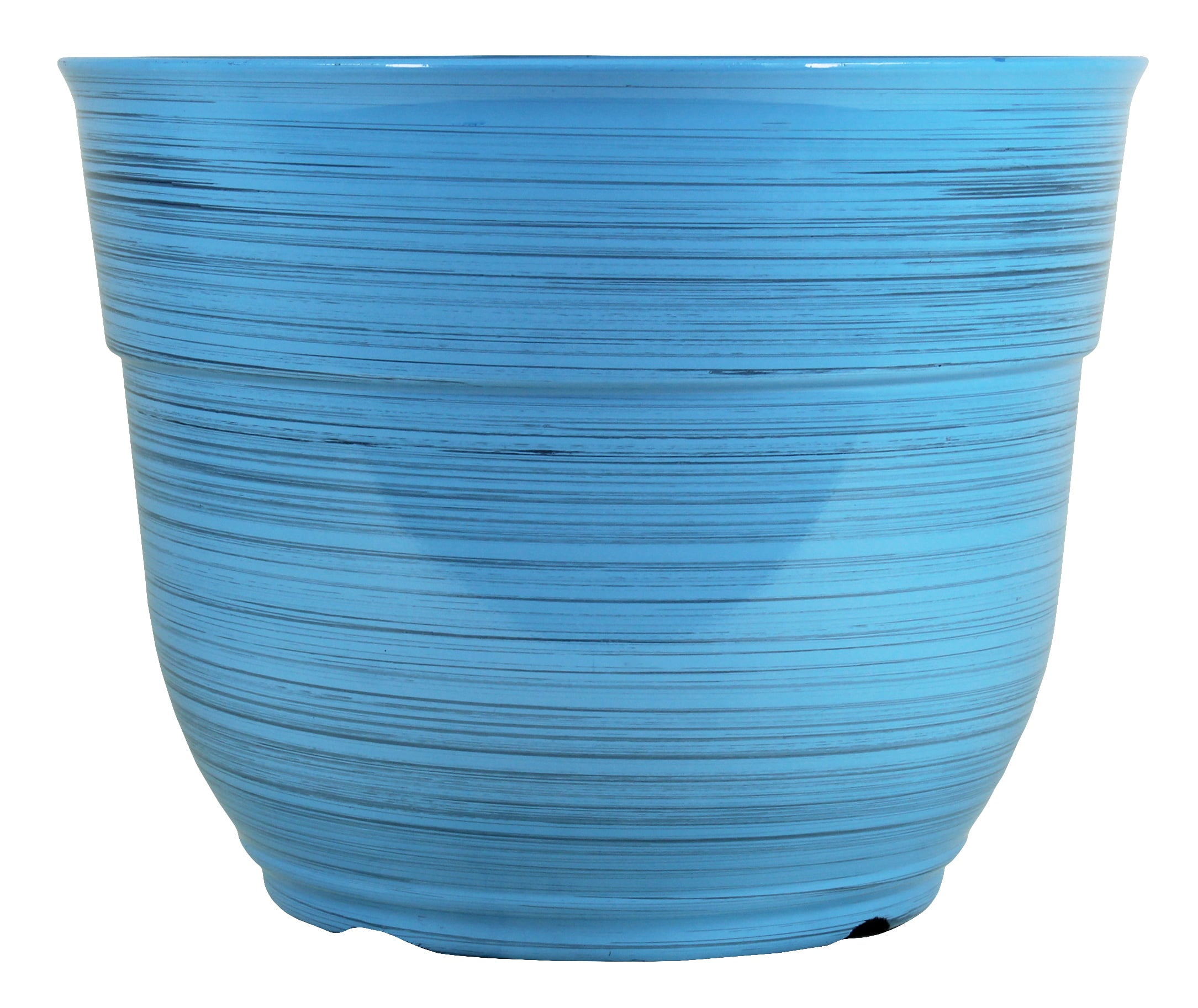 Garden Elements Glazed Brushed Happy Large Plastic Planter, Bright Blue, 15 Inch