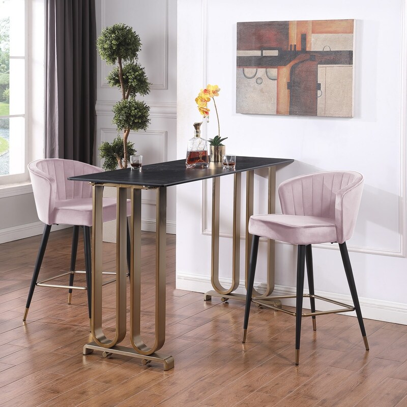 Contemporary Velvet Upholstered Counter Height Stool with Metal Legs