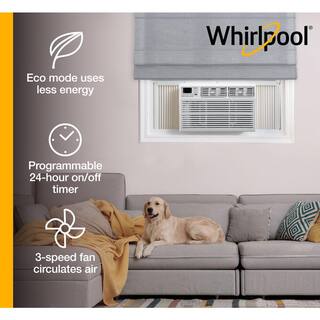 Whirlpool Energy Star 10000 BTU 115V Window AC w Remote Control for Rooms up to 450 Sq. Ft. LCD Display Auto-Restart Timer White WHAW101BW