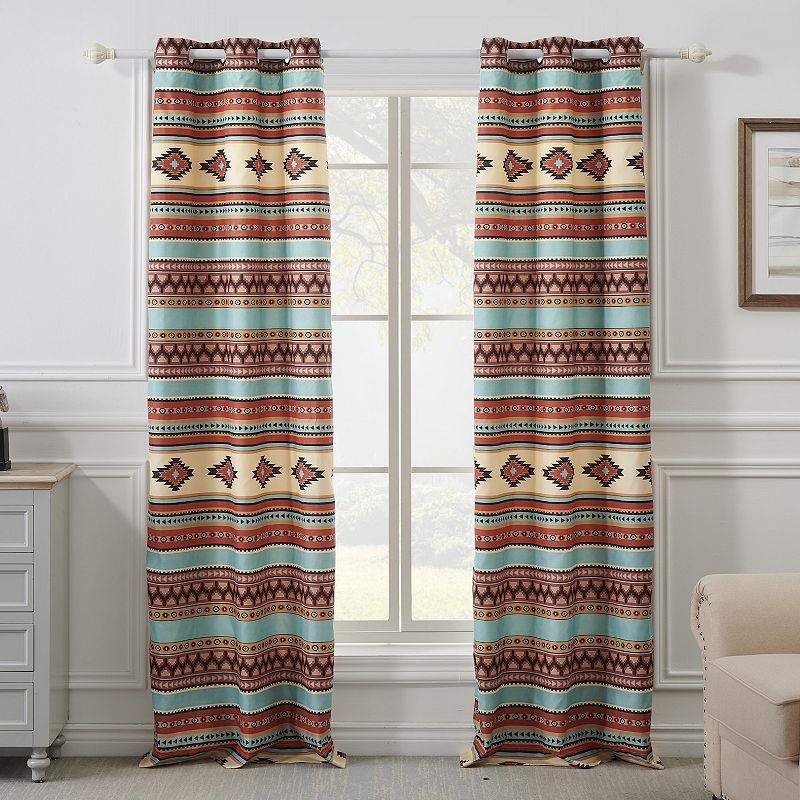 Greenland Home Red Rock Grommeted Curtain Panels (Set of 2)， 84-inch Long， Clay