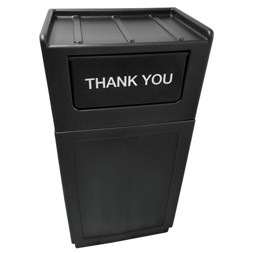 Central Exclusive 39 gal Black Plastic Trash Receptacle With Tray Top Lid - 21 1/2