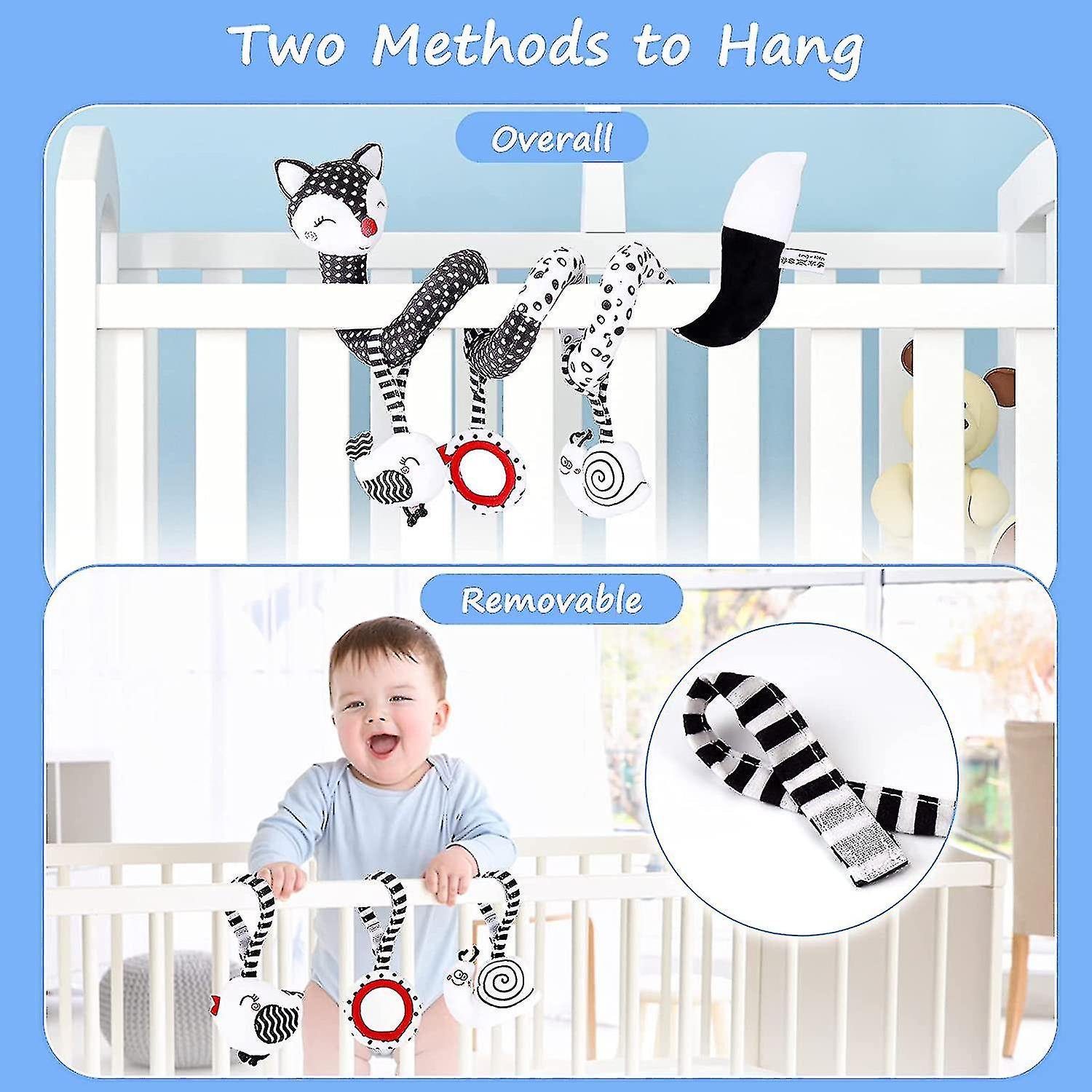 Spiral Hanging Stroller Baby Toys : Newborn Hanging Spiral Activity Black And White Dangling High Contrast Toy Musical Wrap Sensory Babies Infant Toys