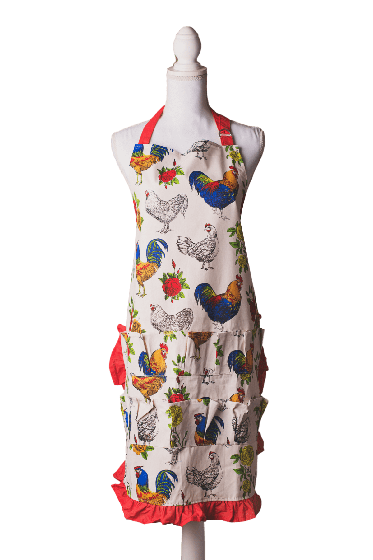 Fluffy Layers The Full Body Adult Egg Collecting Apron - Holds 15 Eggs - Roosters & Red Roses