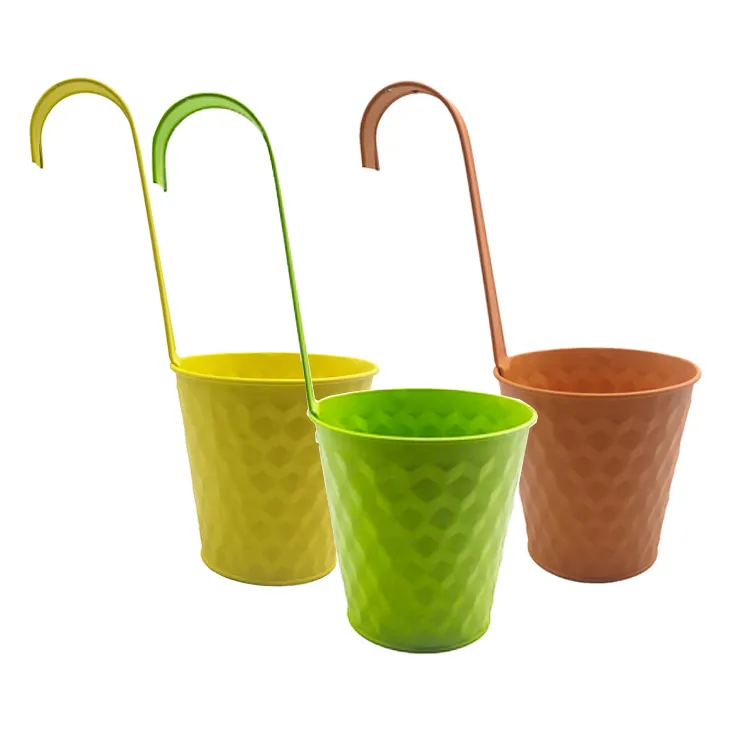 Hot selling unique galvanized Colorful metal hanging flower bucket pot for decor balcony