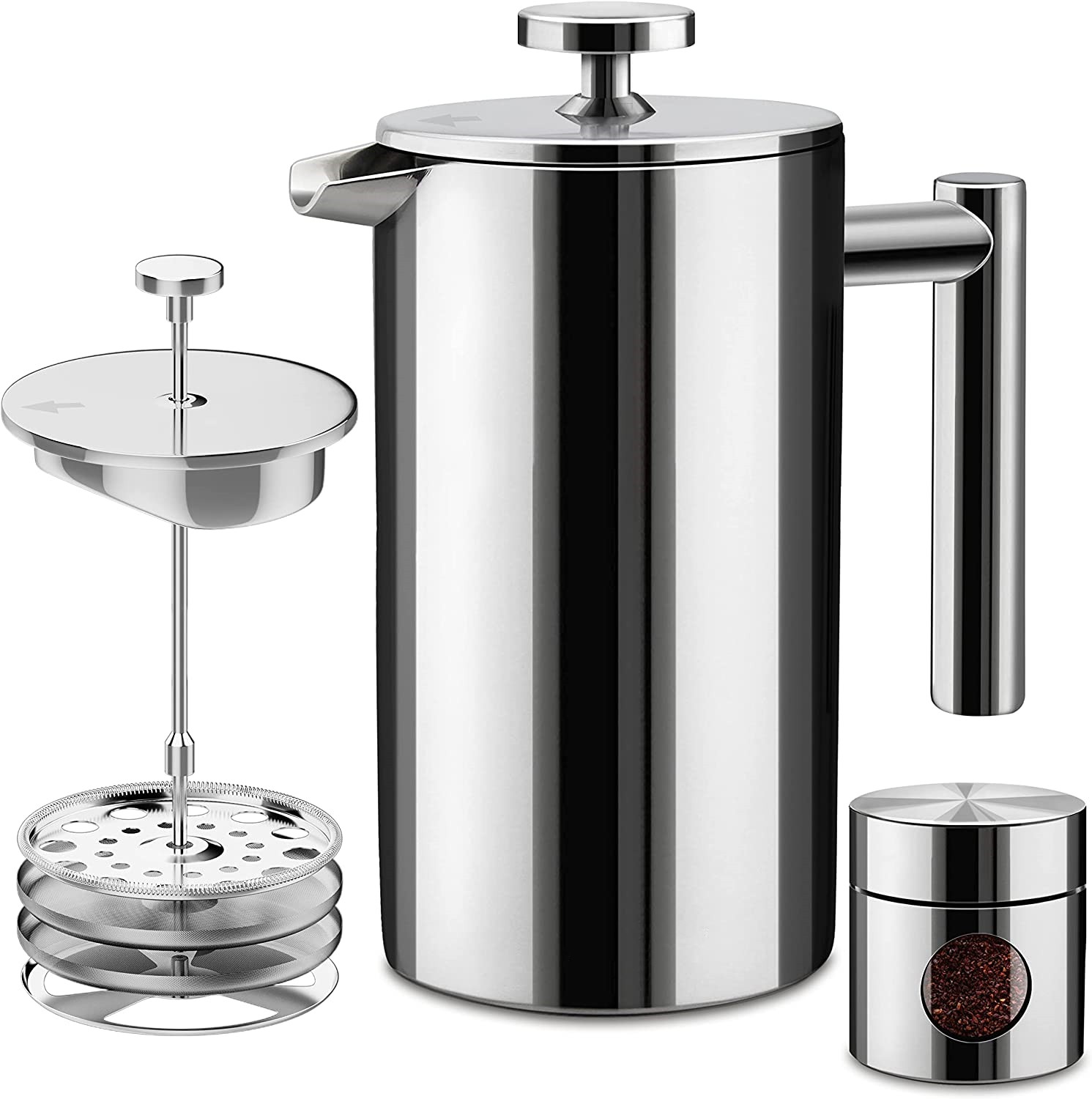 Double Insulated 304 Stainless Steel Coffee Maker 4 Level Filtration System, No Coffee Grounds, Rust-Free, Dishwasher Safe