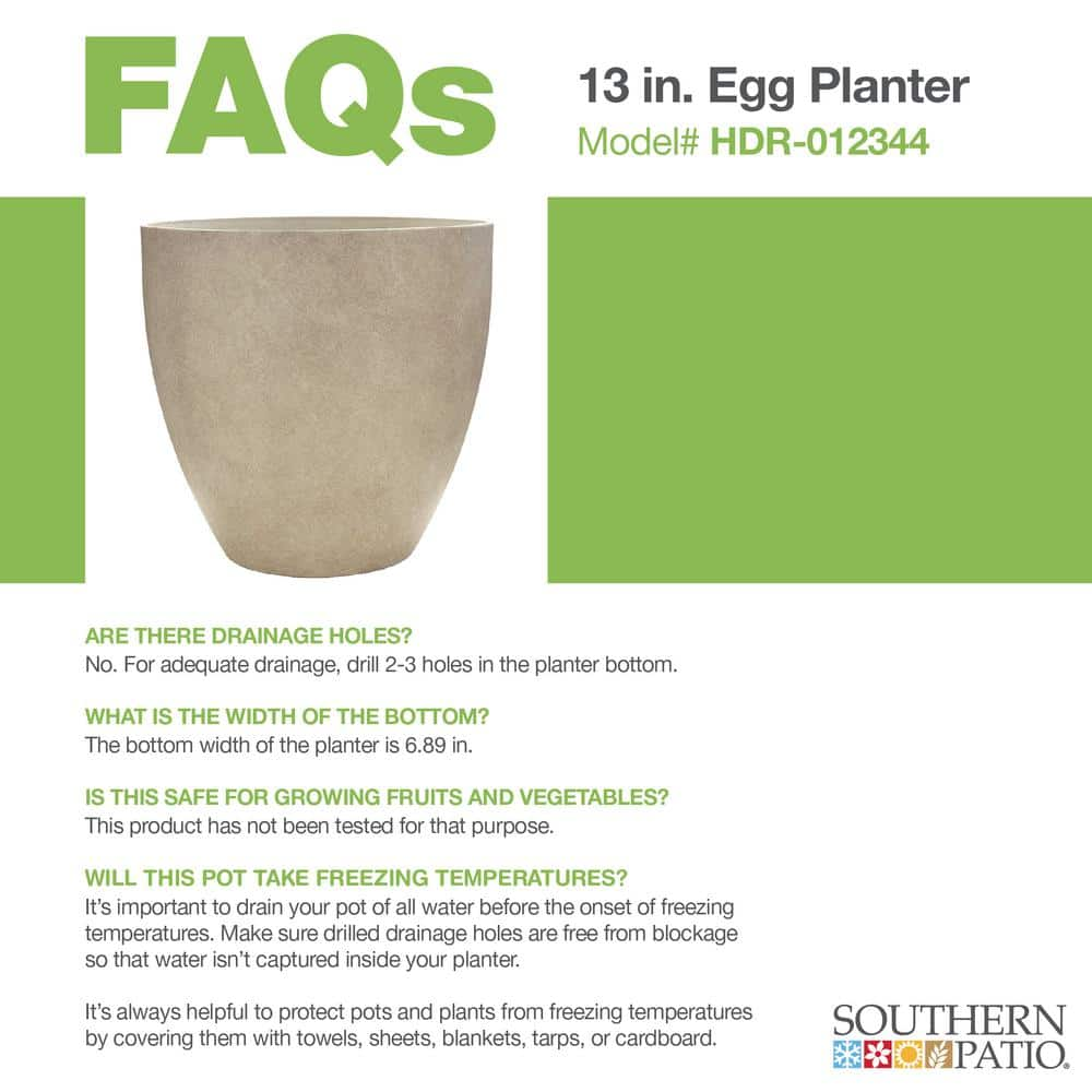 Southern Patio Medium 13 in. x 12 in. 20 qt. Bone High-Density Resin Egg IndoorOutdoor Planter HDR-012344