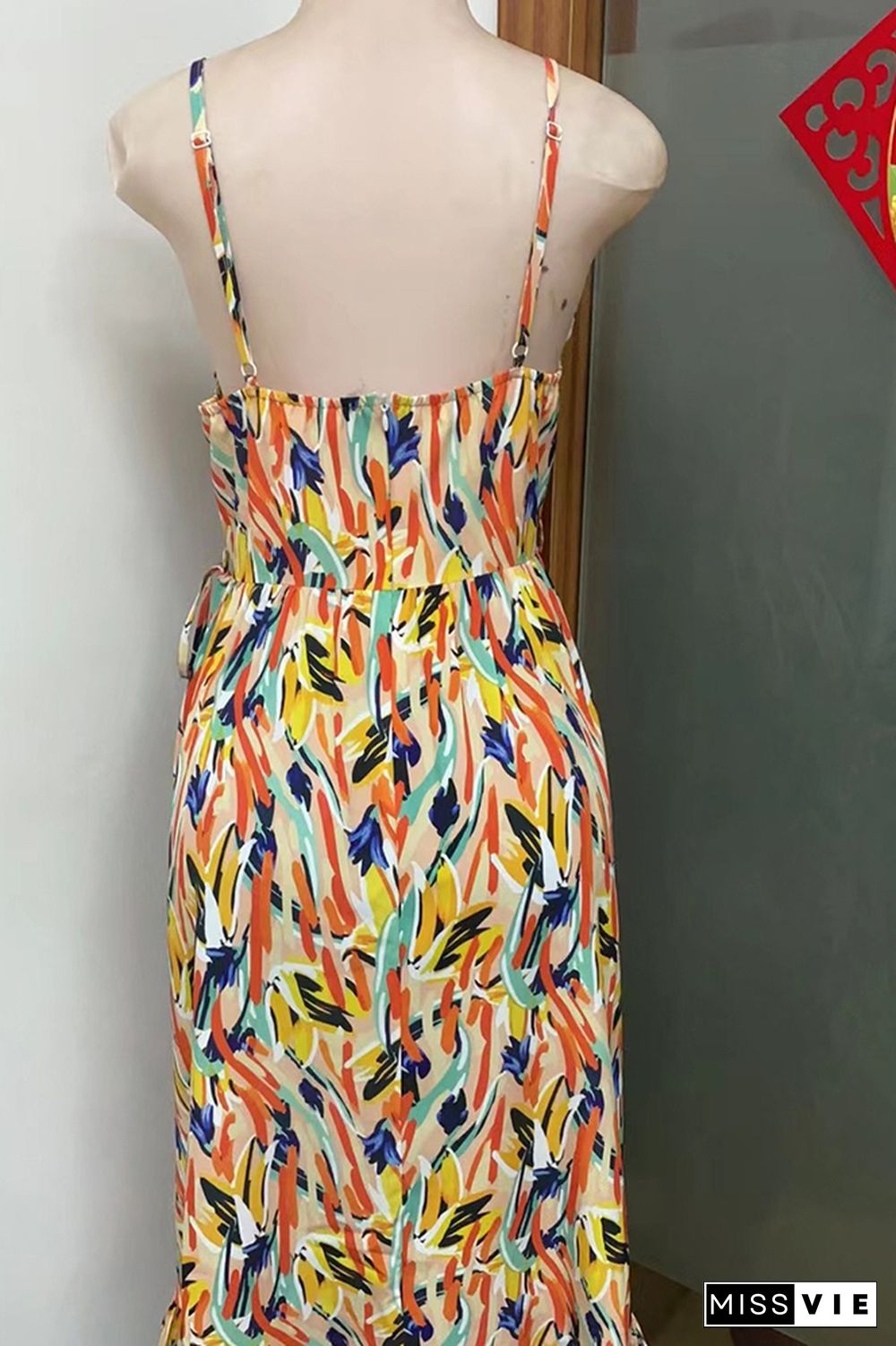 V Neck Halter Print Midi Dress Wholesale