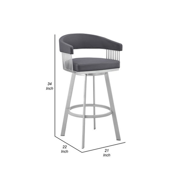 Oliver 26 Inch Counter Stool， Faux Leather， Swivel， Slats - 34 H x 21 W x 22 L Inches