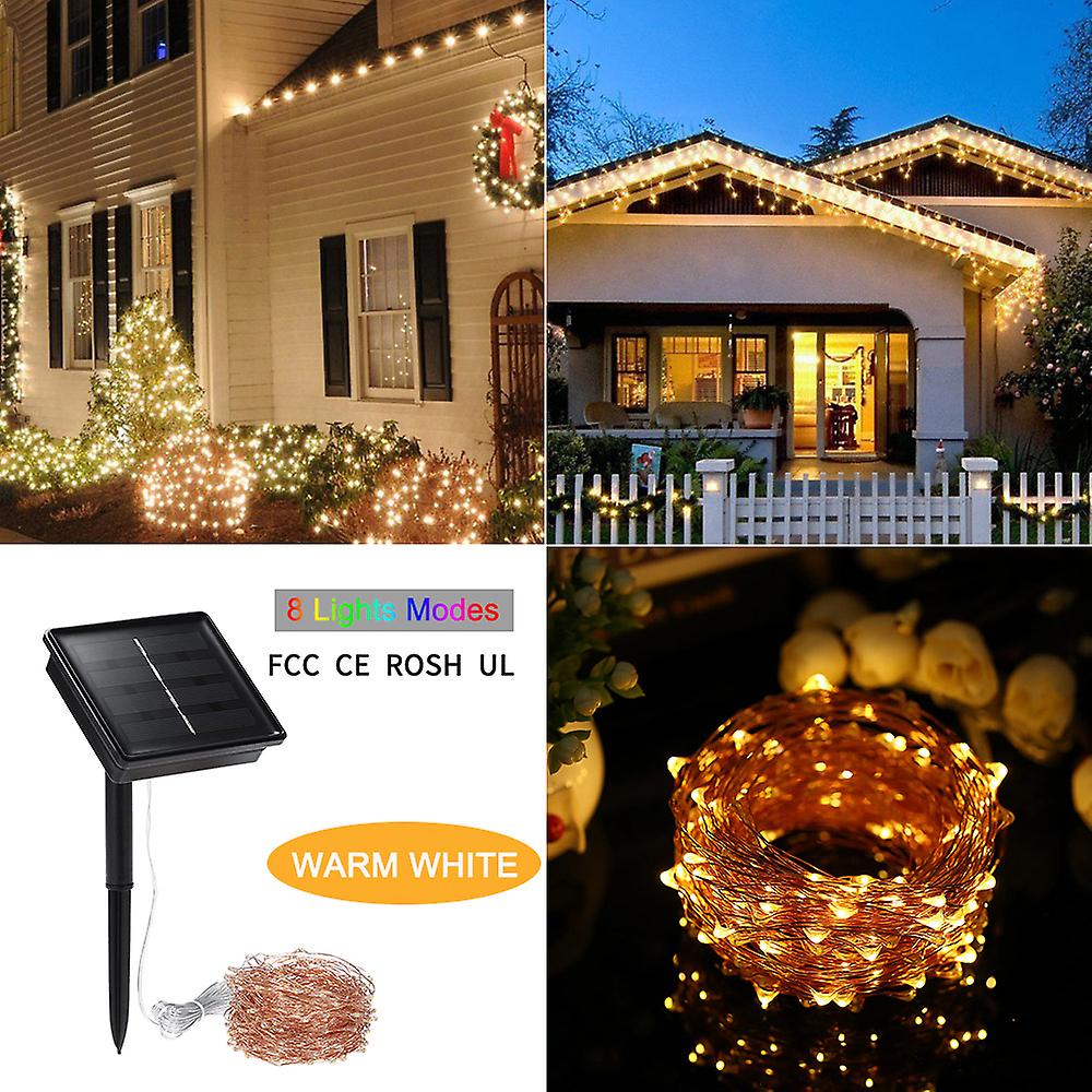 Warm White Solar String Lights 72ft 100 Led Rope Light 8 Modes Warm White Lights For Party Garden Home Festival Decoratio