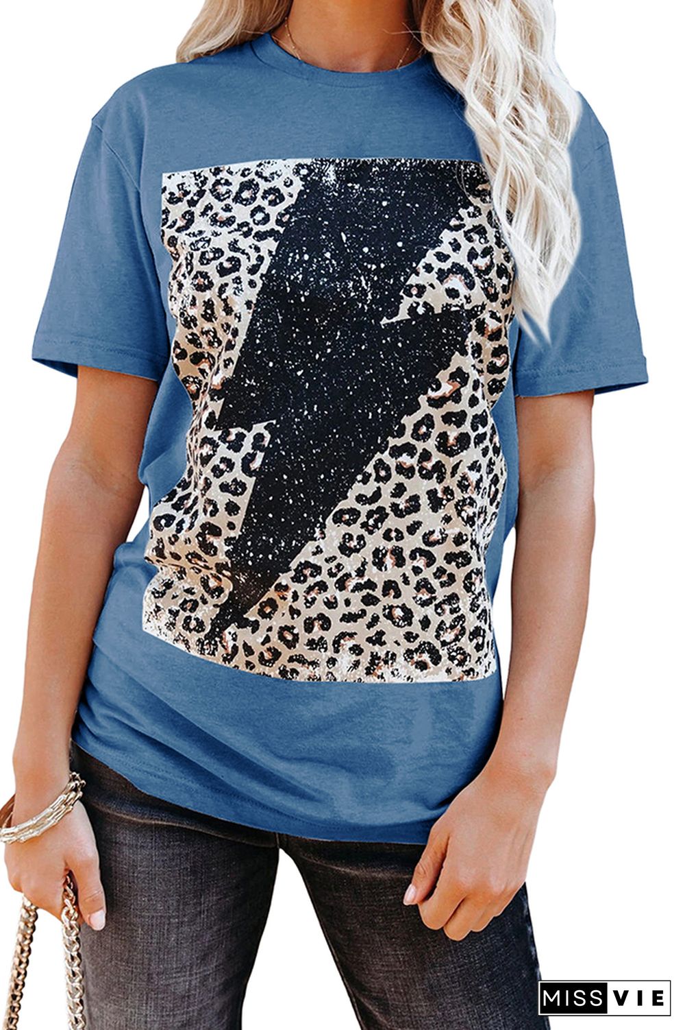 Leopard Lightning Print Graphic Tees for Women Wholesale Short Sleeve T shirts Top