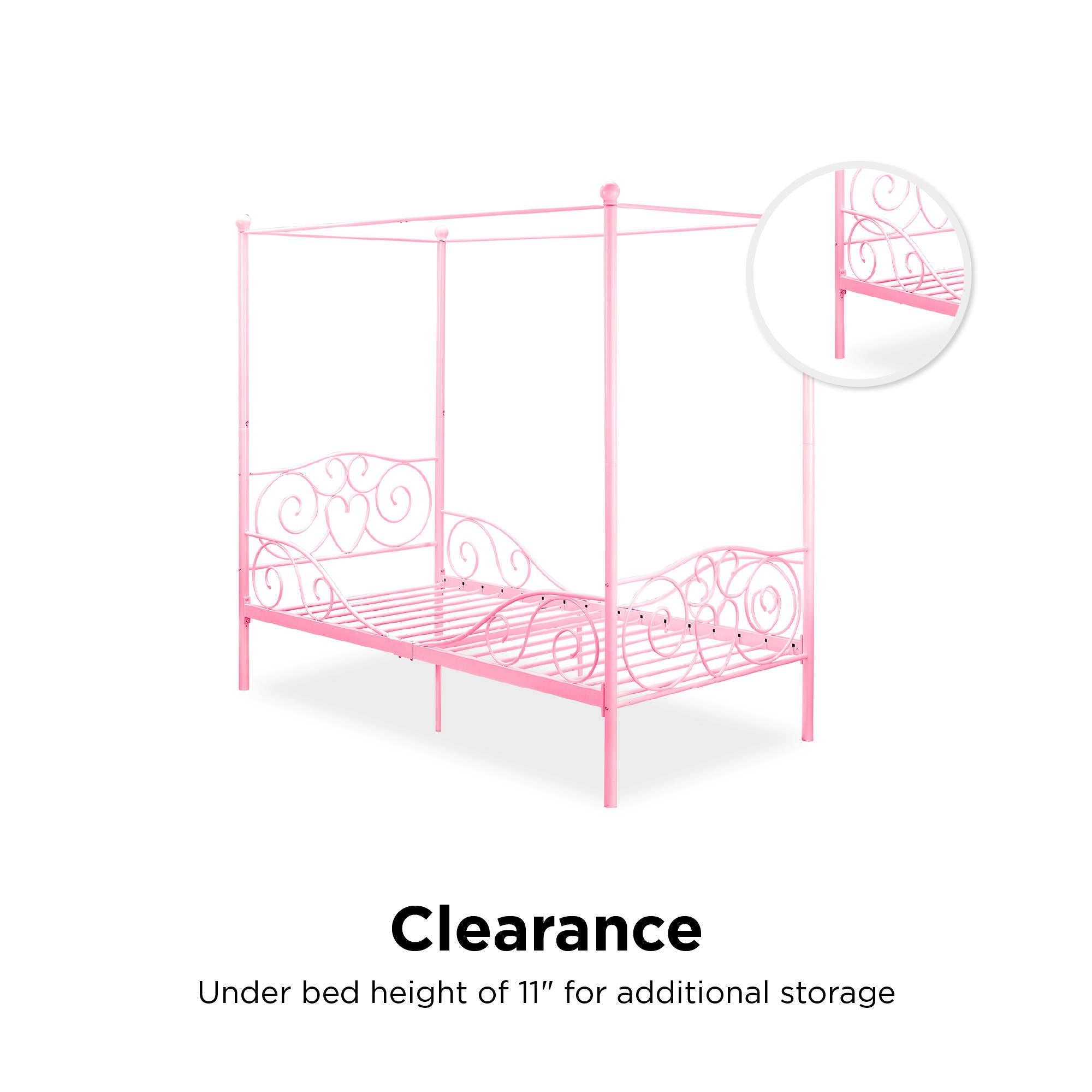 Elm & Oak Metal Canopy Kids Poster Bed, Twin, Pink