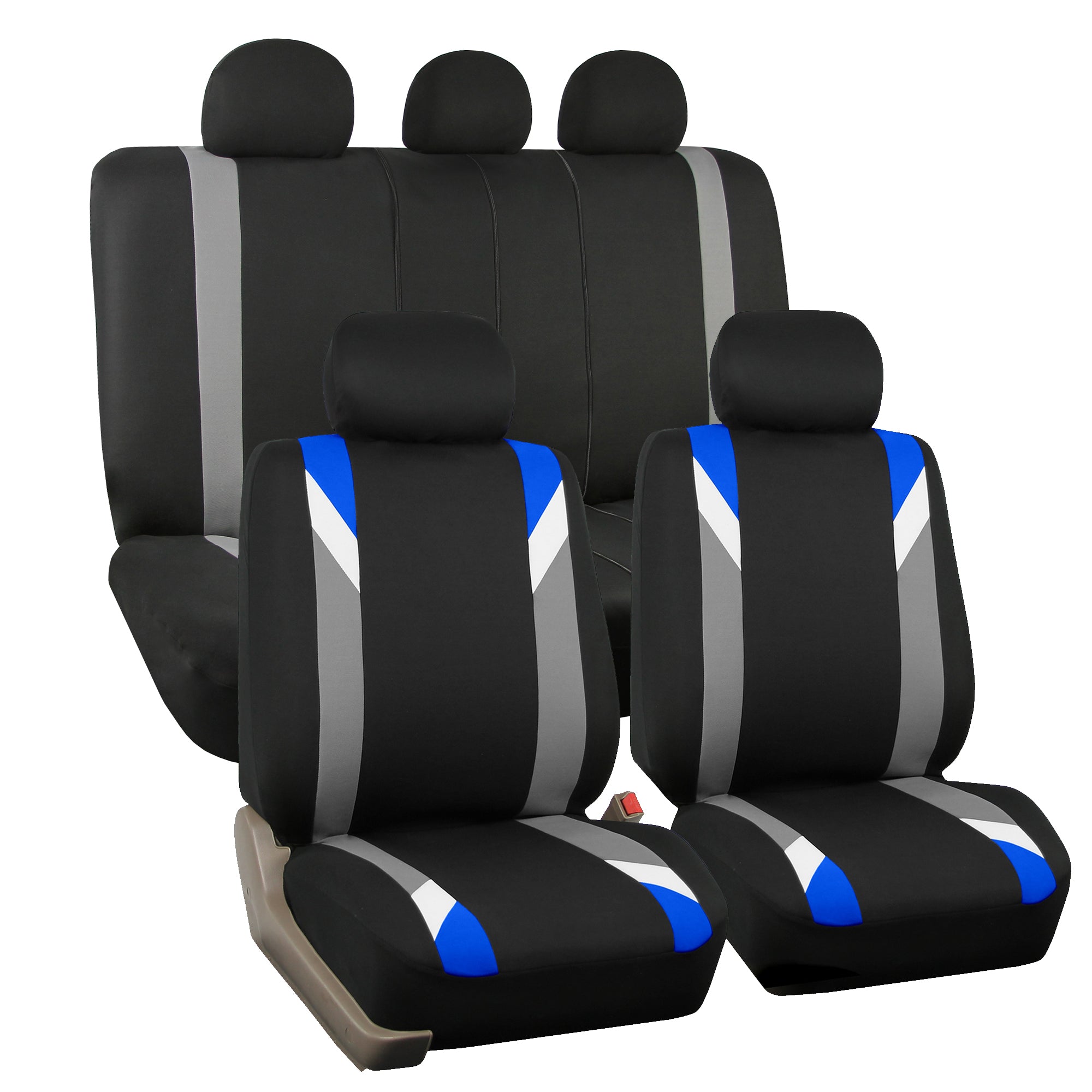 FH Group Premium Modernistic Car Seat Covers Combo， Full Set with Leather Steering Wheel Cover， Blue Black