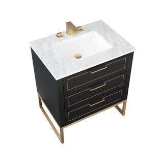 BEMMA Markham 30in. W x 22in. D x 34in. H Free-standing Single Bath Vanity in BlackSatin Brass with White Marble top V-MK30SFM-04BS-M03S-3