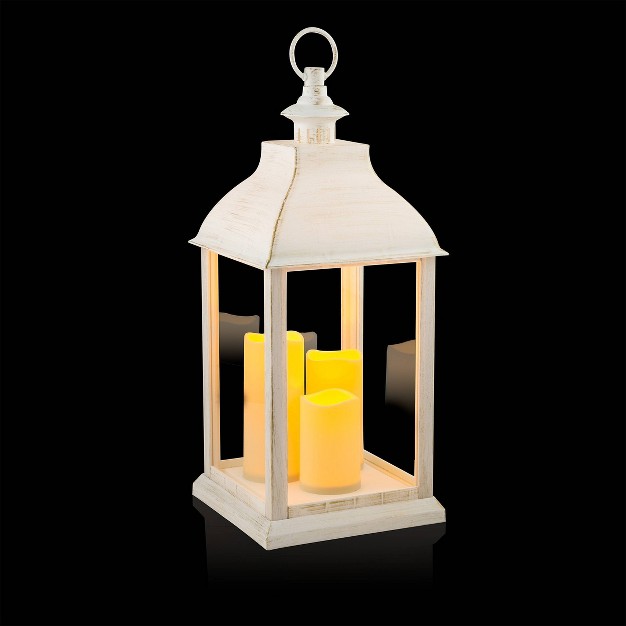 Candlelit Lantern With Led Lights White Alpine Corporation