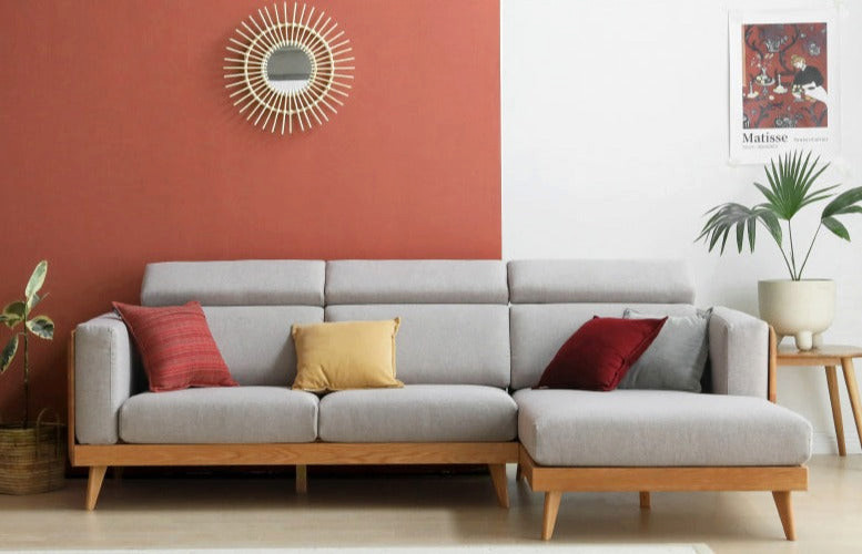 Oak Solid Wood Fabric and Leather Sectional Sofa   Midcentury   Sectional Sofas   by GVAwood  Houzz