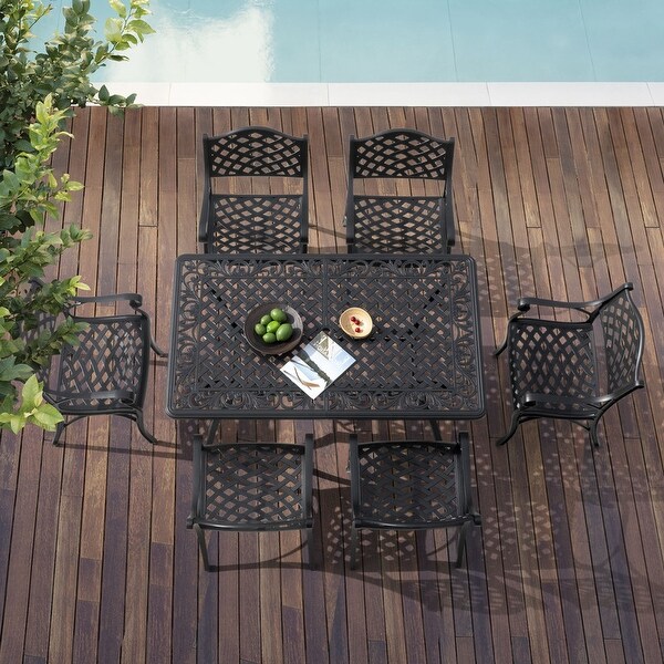 Outdoor Rectangle Cast Aluminum Dining Table with 2.1'' Umbrella Hole