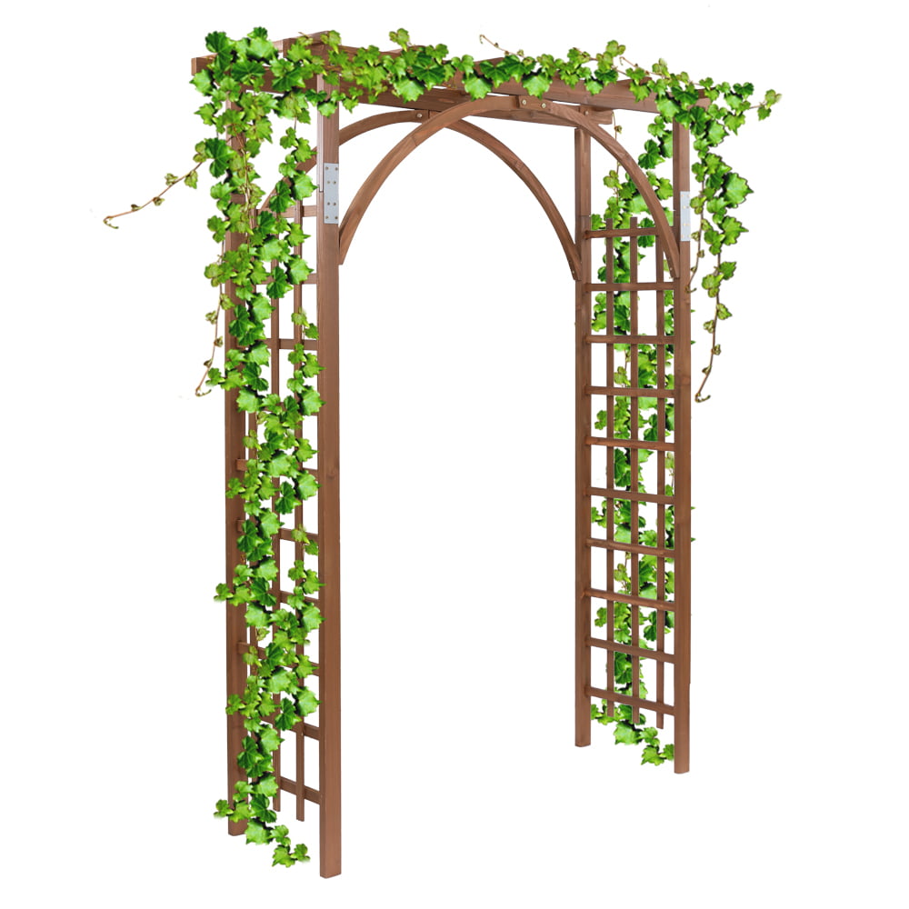 Wooden Garden Arbor, 7FT Garden Trellis for Climbing Plants, Patio Wedding Party Lawn Arches Decoration, Dark Brown