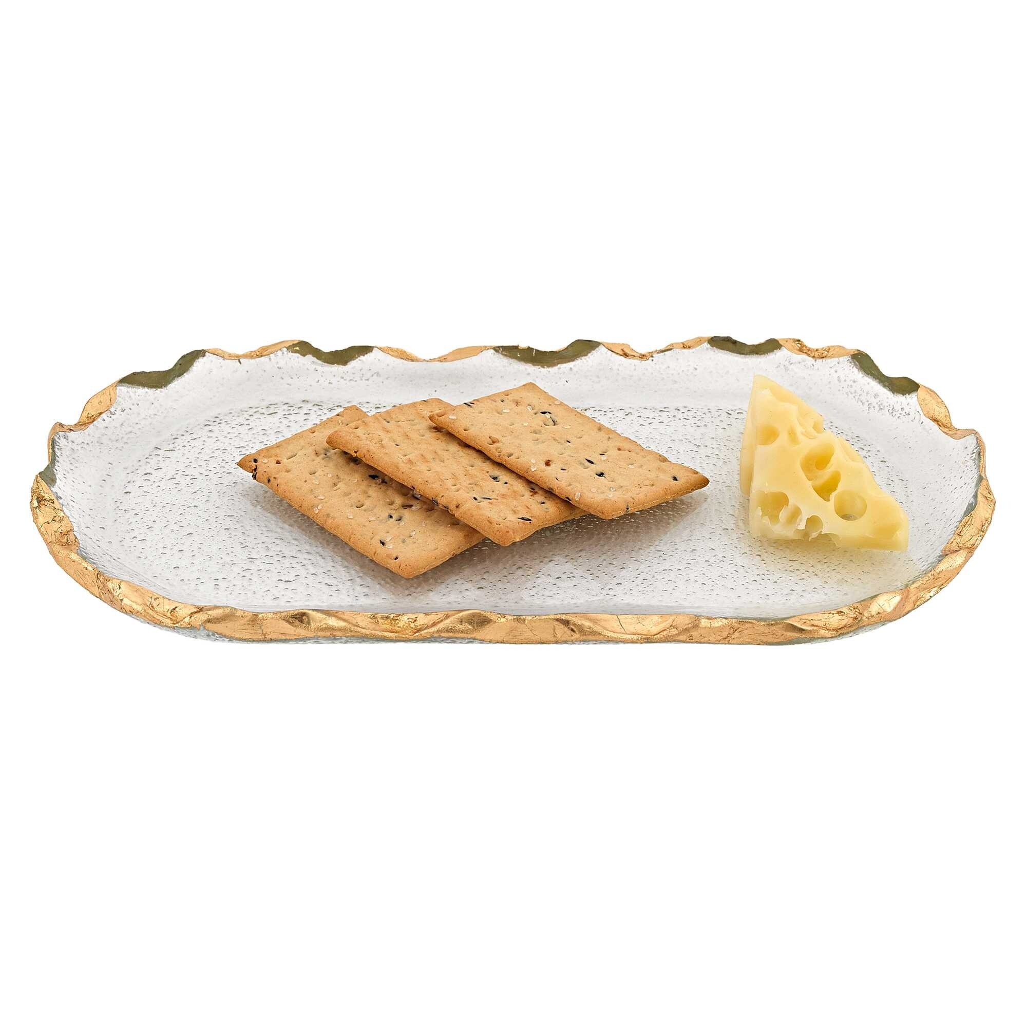 14 Glass Oval Edge Gold Leaf Platter - 9 W x 3 D x 15 H