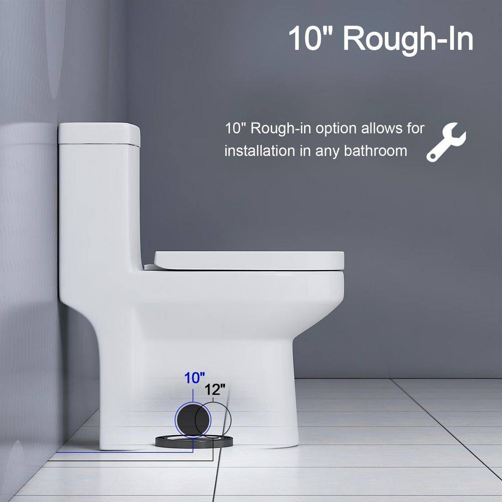 HOROW 10 in. Rough-In 1-piece 0.81.28 GPF Dual Flush Round Toilet in White Seat Included HR-0310