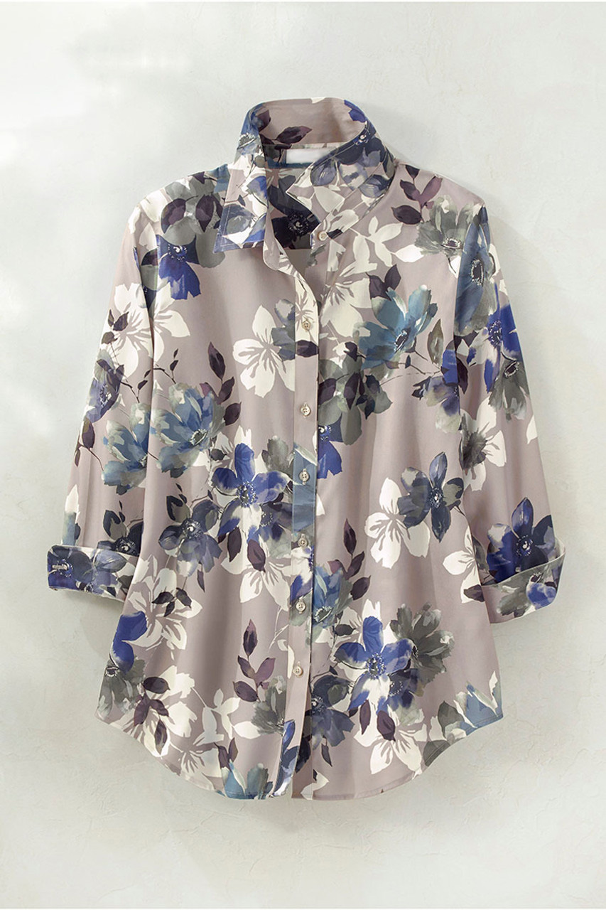 Floral Mist 3/4-Sleeve No-Iron Shirt