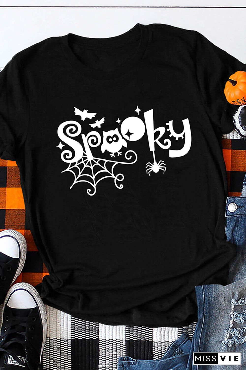 Spooky Halloween Day Graphic Tees for Women Wholesale Short Sleeve T shirts Top